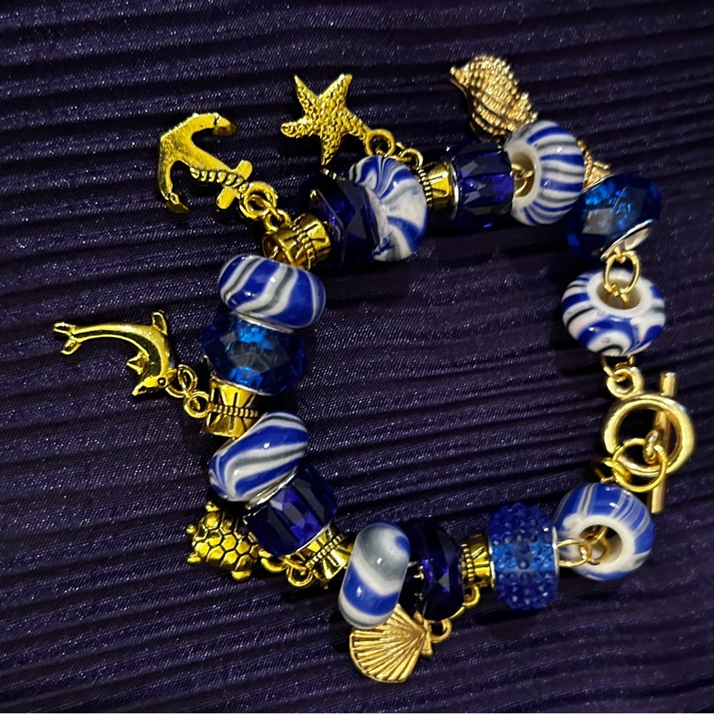 Gold and Blue Charm Bracelet
